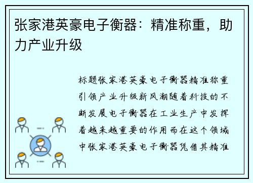 张家港英豪电子衡器：精准称重，助力产业升级