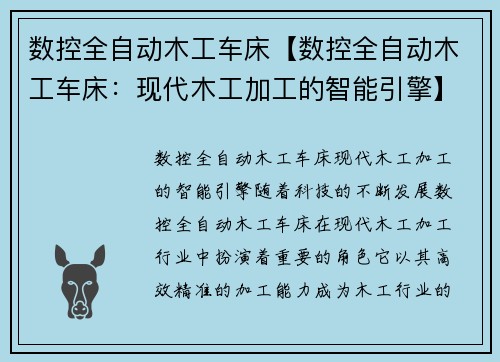 数控全自动木工车床【数控全自动木工车床：现代木工加工的智能引擎】